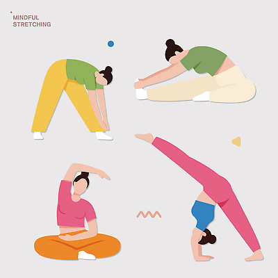 여자 남자 포즈 신체 일러스트 요가 모션 근육 건강 취미 운동복 운동 헬스 스트레칭 도구 유연 체육관 국내일러스트 AI파일 웰빙 옷 사람 파일형식 벡터