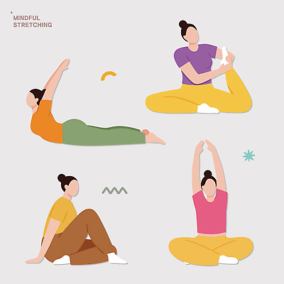포즈 신체 일러스트 모션 근육 스트레스 실내 건강 사람 일상 운동복 운동 스트레칭 편안함 유연 재활 맨몸운동 국내일러스트 AI파일 옷 내부 라이프 치료 감각 파일형식 벡터