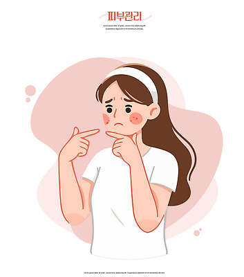 여자 일러스트 손가락 스트레스 표정 관리 화장 뷰티 거울 가리킴 불안 피부 고민 피부관리 문제 클렌징 여드름 트러블 국내일러스트 AI파일 손 감정 사람 손짓 신체부위 청결 파일형식 벡터