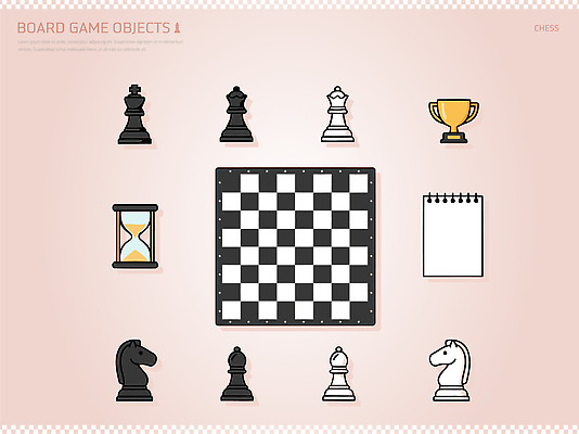 일러스트 놀이 사각형 검은색 경쟁 흰색 메모지 시간 우승 체스 게임용품 트로피 집중 체스판 규칙 전략 보드게임 타이머 상대 국내일러스트 AI파일 도형 컬러 컨셉 사무용품 최고 상_우승 오브젝트 파일형식 벡터