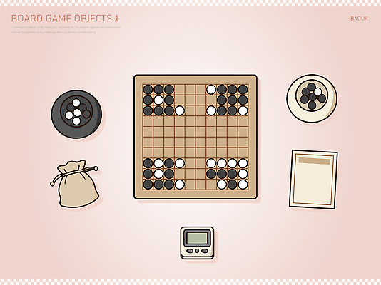 일러스트 놀이 취미 경쟁 게임용품 집중 바둑 보드게임 타이머 바둑알 바둑판 대국 백돌 국내일러스트 AI파일 컨셉 돌_바위 오브젝트 파일형식 벡터