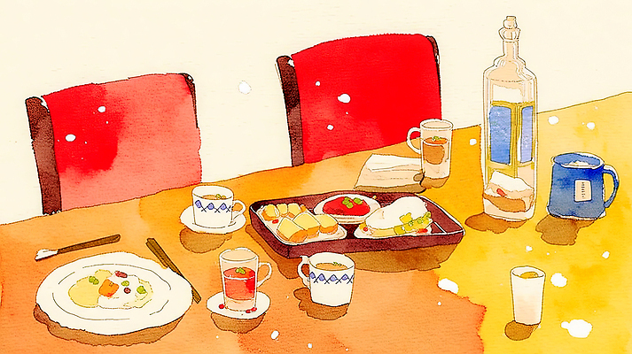 JPG 그릇 음료 음식 빵 과일 일러스트 탁자 아침 디저트 주류 사람 컵 물 식사 공간 샐러드 저녁 즐거움 점심 국내일러스트 AI일러스트 AI콘텐츠 주간 자연요소 식기 감정 가구 야간 파일형식