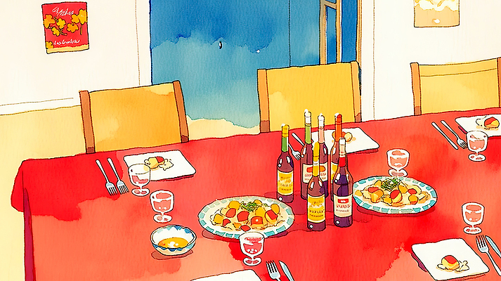 JPG 기념일 음료 음식 컬러 과일 일러스트 가족 식탁 탁자 대화 요리 사람 소풍 와인 식사 저녁식사 방 모임 저녁 주말 친목 국내일러스트 AI일러스트 AI콘텐츠 가구 관계 주류 말하기 이벤트 야외활동 야간 파일형식