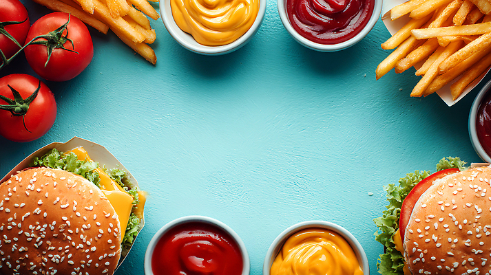 JPG 편집이미지 음식 토마토 디저트 프레임 패스트푸드 요리 식사 감자튀김 햄버거 케첩 먹기 머스터드 번짐 점심 카피스페이스 편집실사 AI포토 AI콘텐츠 채소 모션 감자 공백 튀김 소스_음식 인스턴트 CG 파일형식 효과