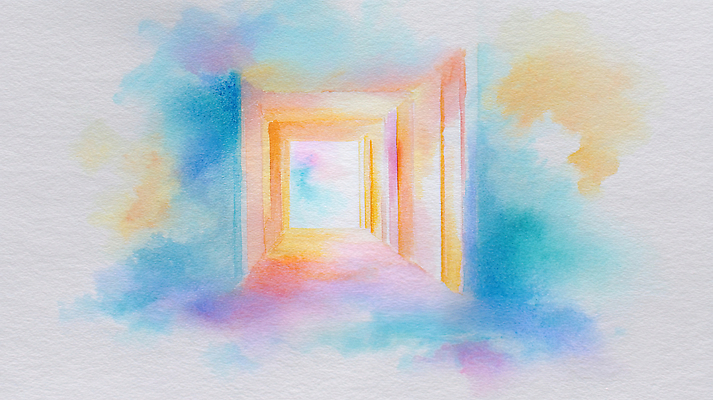 JPG 창 예술 컬러 백그라운드 일러스트 상상 추상 수채화 밝음 파란색 빛 문 공간 그림 통로 작품 비전 파스텔 국내일러스트 AI일러스트 AI콘텐츠 무기 무늬 학용품 미술 파일형식