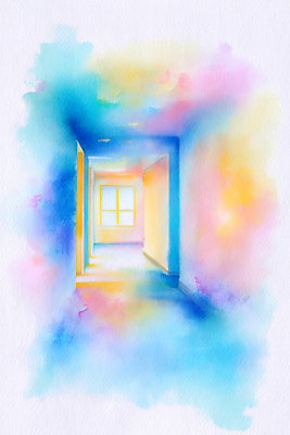 JPG 디자인 예술 일러스트 창문 조명 수채화 내부 빛 물감 공간 방 감각 화려 복도 분위기 구출 입체 그림 색채 국내일러스트 AI일러스트 AI콘텐츠 컨셉 미술도구 도움 파일형식