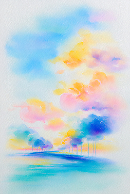 JPG 나무 컬러 일러스트 자연 하늘 아침 날씨 조명 수채화 풍경 노을 일몰 저녁 그림 그라데이션 뷰티풀 오후 평원 수평선 국내일러스트 AI일러스트 AI콘텐츠 주간 자연요소 식물 야간 생태계 파일형식