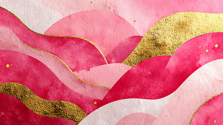 JPG 편집이미지 디자인 예술 파도 분홍색 컬러 백그라운드 곡선 수채화 장식 물감 금색 그림 창작 이미지편집 AI컴퓨터그래픽 AI콘텐츠 선 바다 미술도구 파일형식