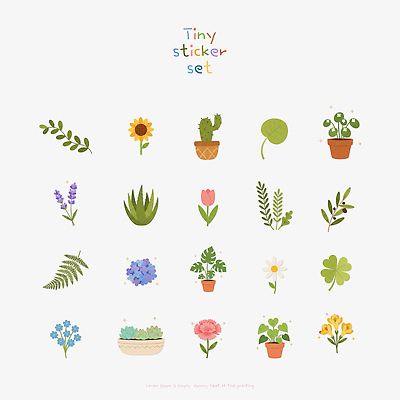 PSD 식물 꽃 화분 스티커 잎 일러스트 해바라기 선인장 국화 장식 초록색 세트 다양 클로버 작음 그림 수국 라벤더 알로에 국내일러스트 컬러 다수 크기 허브 파일형식