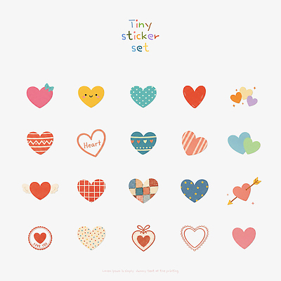모양 PSD 디자인 기념일 컬러 스티커 패턴 일러스트 선물 사랑 장식 세트 다양 하트 메시지 작음 배열 만들기 꾸미기 국내일러스트 감정 다수 무늬 모션 이벤트 크기 파일형식