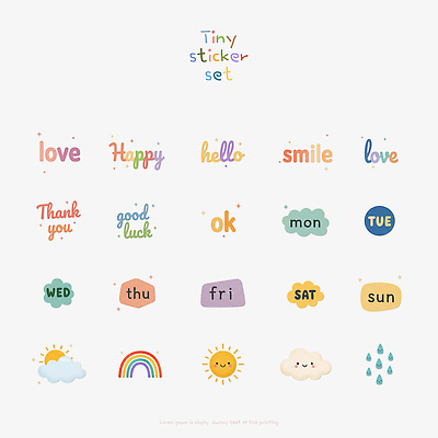 PSD 구름 디자인 행복 무지개 스티커 일러스트 날씨 사랑 미소 태양 비 행운 메시지 감사 일요일 안녕 금요일 목요일 수요일 월요일 토요일 화요일 국내일러스트 자연요소 감정 컨셉 표정 인사 요일 파일형식