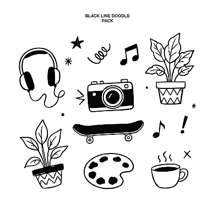 식물 디자인 별 커피 선 음악 라인일러스트 일러스트 흑백 취미 생활 카메라 헤드폰 소리 물감 스케이트보드 낙서 그림 손그림 창의력 국내일러스트 AI파일 자연요소 음료 음향기기 문화예술 촬영기법 전자제품 미술도구 보드_스포츠 파일형식 벡터