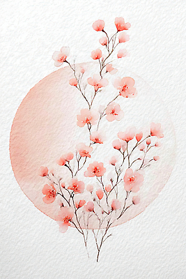 JPG 나무 꽃잎 꽃 화분 지구 예술 분홍색 컬러 백그라운드 잎 일러스트 자연 수채화 정원 봄 시골 원형 그림 뷰티풀 국내일러스트 도형 식물 계절 생태계 파일형식