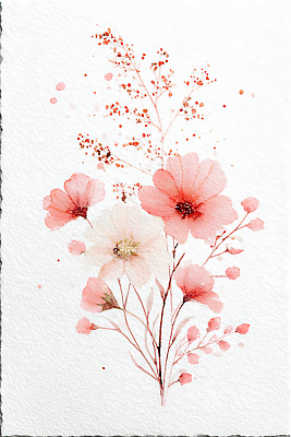 JPG 식물 디자인 꽃 예술 분홍색 컬러 잎 일러스트 자연 탁자 수채화 그림자 장식 감상 흰색 그림 소재 캔버스 장면 창작 국내일러스트 AI일러스트 AI콘텐츠 가구 생태계 파일형식