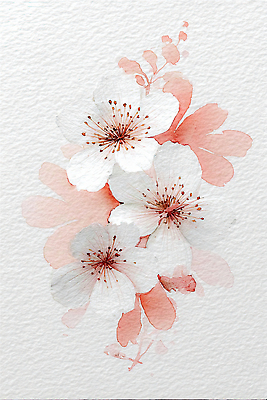 JPG 식물 전통 꽃잎 꽃 감정 예술 분홍색 컬러 일러스트 자연 생명 수채화 봄 벚꽃 흰색 그림 화사함 조화 뷰티풀 창의성 국내일러스트 AI일러스트 AI콘텐츠 계절 컨셉 생태계 파일형식