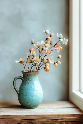 JPG 식물 편집이미지 꽃 화초 자연 주택 장식 파란색 인테리어 꽃병 빈티지 편안함 창가 드라이플라워 편집실사 AI포토 AI콘텐츠 디자인 컬러 컨셉 창문 건물 감각 CG 생태계 파일형식