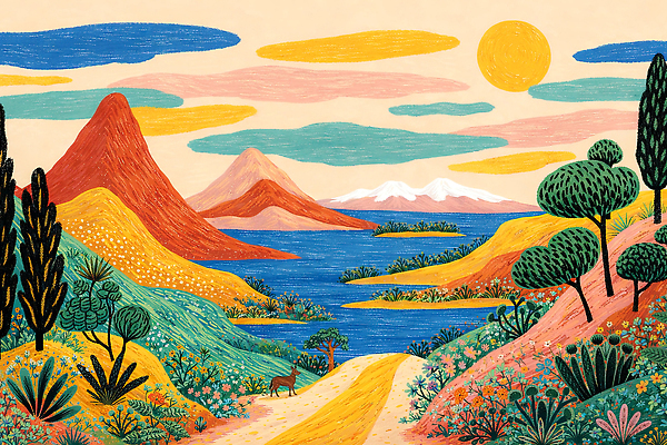 자연요소 식물 계절 산 라이프 생태계 파일형식 호수 풍경 나무 동물 하늘 태양 물 길 컬러 꽃 자연 지역 여름 일상 산맥 국내일러스트 일러스트 JPG