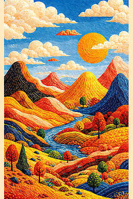 JPG 모양 나무 컬러 일러스트 자연 하늘 산 풍경 물 빛 강 일출 일몰 땅 그림 지역 조화 국내일러스트 AI일러스트 AI콘텐츠 자연요소 식물 노을 생태계 파일형식