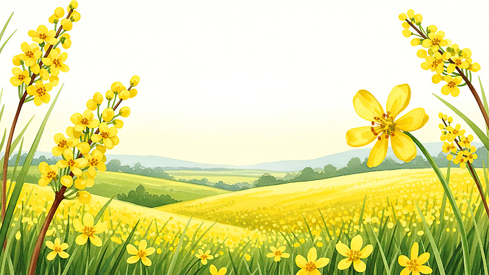 JPG 식물 꽃 백그라운드 꽃밭 일러스트 자연 하늘 생명 풍경 초원 농장 노란색 봄 들꽃 땅 언덕 뷰티풀 국내일러스트 AI일러스트 AI콘텐츠 계절 컬러 농업 생태계 파일형식
