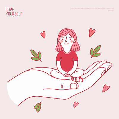 캐릭터 손 감정 상징 포즈 잎 일러스트 건강 사랑 하트 마음 표현 소중 그림 긍정 소통 창의성 치유 자존감 자기애 마음건강 국내일러스트 AI파일 모양 식물 컨셉 신체부위 파일형식 벡터