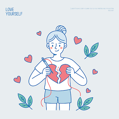 감정 잎 일러스트 모션 사랑 사람 취미 하트 마음 표현 수리 바느질 그림 긍정 수공예 심리 정성 창작 치유 자기애 마음건강 국내일러스트 AI파일 모양 식물 컨셉 공예 파일형식 벡터