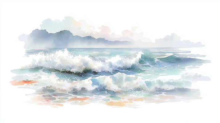 JPG 물결 파도 바다 컬러 일러스트 자연 하늘 바람 휴식 풍경 해변 수중동물 수면 지평선 수평선 국내일러스트 AI일러스트 AI콘텐츠 자연요소 동물 컨셉 날씨 물 생태계 파일형식