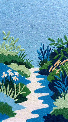 자연요소 식물 계절 컬러 컨셉 모션 휴식 생태계 파일형식 길 꽃 물 자연 파란색 초록색 풍경 걷기 여름 평화 하늘 예술 그림 산책 조화 디지털아트 백그라운드 JPG 국내일러스트 일러스트