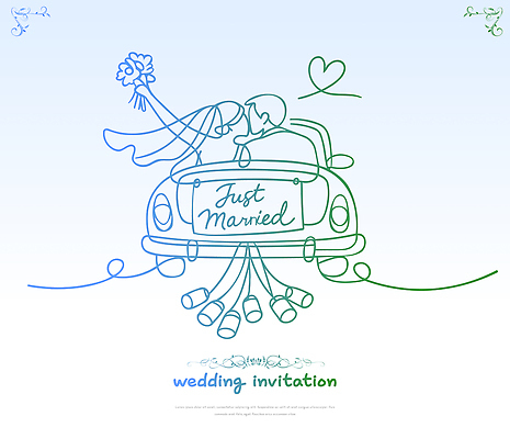디자인 커플 기념일 행복 신랑 결혼 라인일러스트 일러스트 자동차 결혼식 사랑 이벤트 장식 축하 초대장 스타일 국내일러스트 AI파일 감정 육상교통 컨셉 관계 카드_감사 파일형식 벡터