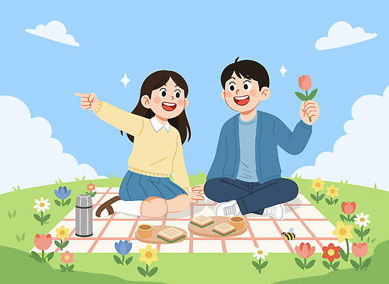 커플 꽃 행복 어린이 음식 데이트 일러스트 자연 디저트 대화 웃음 잔디 야외 여름 친구 햇빛 소풍 봄 만남 편안함 즐거움 오후 국내일러스트 AI파일 식물 계절 감정 컨셉 관계 표정 말하기 사람 태양 야외활동 감각 생태계 파일형식 벡터