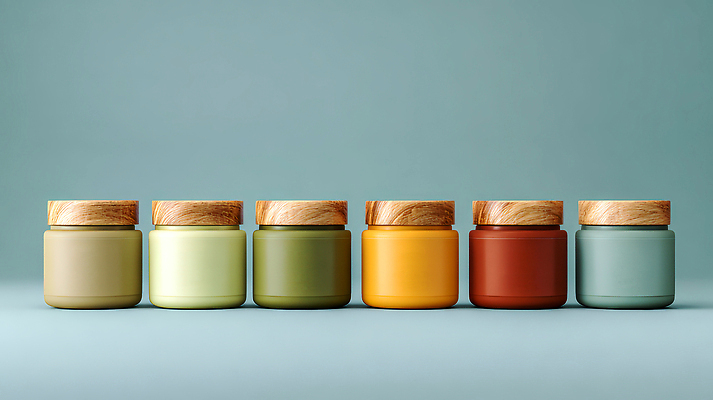 JPG 편집이미지 디자인 음식 컬러 유리병 장식 인테리어 화장품 구출 컨테이너 배열 오브젝트 그림 일렬 스킨케어 편집실사 AI포토 AI콘텐츠 산업 병_용기 뷰티 도움 CG 파일형식