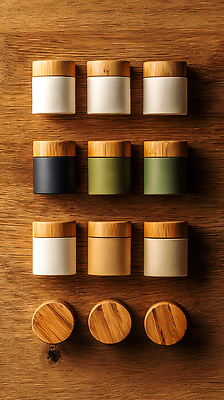 JPG 나무 편집이미지 디자인 컬러 재료 주방용품 주방 화장품 뚜껑 상품 컨테이너 크림 저장 일렬 스킨케어 작업대 편집실사 AI포토 AI콘텐츠 식물 산업 생활용품 뷰티 CG 파일형식