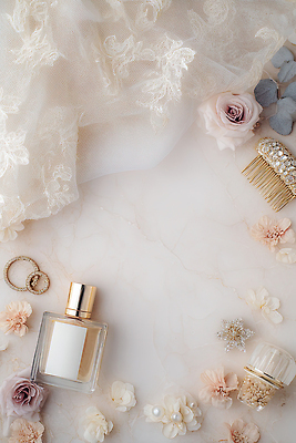 JPG 편집이미지 디자인 꽃 탁자 결혼식 장식 인테리어 뷰티 고급 향수 조화 아이템 스타일 카피스페이스 편집실사 AI포토 AI콘텐츠 식물 가구 결혼 컨셉 화장품 공백 CG 파일형식