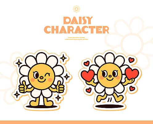캐릭터 행복 컬러 일러스트 손가락 사랑 웃음 그래픽 친구 귀여움 놀람 하트 표현 심볼 데이지 일러캐릭터 AI파일 모양 손 꽃 감정 컨셉 관계 표정 파일형식 벡터