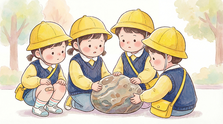 JPG 공원 어린이 일러스트 모션 자연 놀이 실험 대화 친구 학습 유치원 유치원생 도전 돌_바위 관찰 체험학습 그룹 즐거움 호기심 발견 구성 국내일러스트 AI일러스트 AI콘텐츠 공공시설 교육 감정 컨셉 관계 말하기 사람 체험 생태계 파일형식