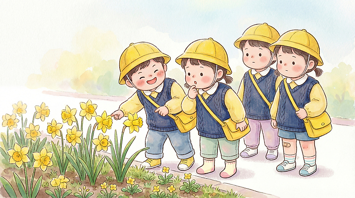 JPG 나무 꽃 행복 길 어린이 일러스트 자연 놀이 이야기 잔디 학습 소풍 노란색 유치원 유치원생 시골 관찰 체험학습 일과 관심 국내일러스트 AI일러스트 AI콘텐츠 식물 교육 감정 컬러 모션 사람 야외활동 체험 생태계 파일형식
