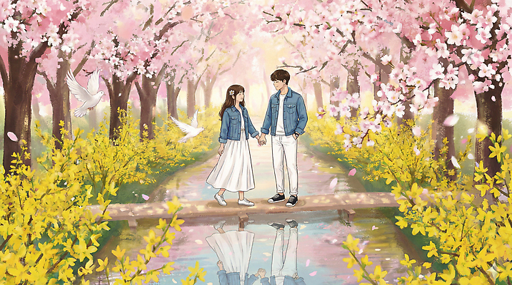 식물 계절 공공시설 꽃 감정 여행 다수 컨셉 관계 모션 사람 풍경 소풍 봄 생태계 파일형식 커플 벚꽃 나무 공원 손잡기 물가 반사 걷기 뷰티풀 자연 순간 만남 사랑 여러명 여유 즐거움 국내일러스트 JPG 일러스트 봄여행 봄소풍