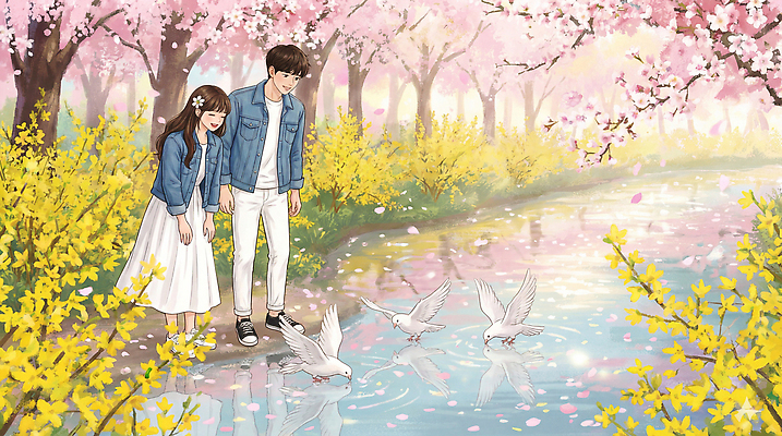 JPG 나무 손 커플 꽃 여행 일러스트 자연 조류 바람 사랑 풍경 강 봄 감상 물가 틈 분위기 조화 꽃길 봄소풍 봄여행 뷰티풀 국내일러스트 AI일러스트 AI콘텐츠 자연요소 식물 동물 계절 감정 길 컨셉 관계 날씨 신체부위 소풍 생태계 파일형식