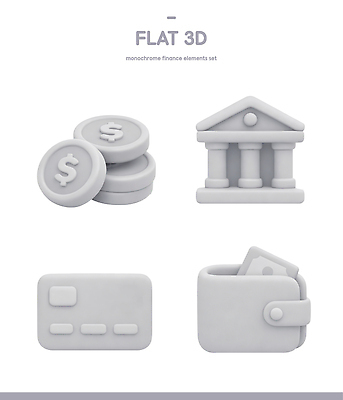 아이콘 컬러 돈 촬영기법 금융 경제 재산 디지털합성 파일형식 동전 지갑 신용카드 재정 3D 그래픽 세트 디자인 3D아이콘 PSD 회색 흑백