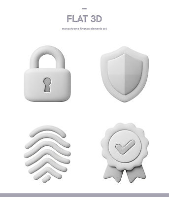 PSD 아이콘 기호 디자인 상징 흑백 안전 그래픽 금융 3D아이콘 3D 회색 보안 배지 방패 쇠고리 지문 평면 문자 컬러 촬영기법 경제 디지털합성 파일형식