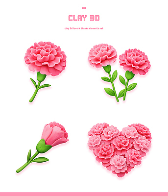 식물 꽃 감정 컬러 취미 3D 5월 공예 파일형식 점토 분홍색 창의성 예술 작업 모양 표현 사랑 디자인 장식 수공예 뷰티풀 PSD 카네이션 가정의달 편집이미지 편집3D