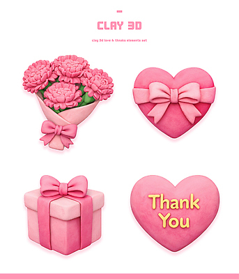 모양 기념일 꽃 감정 컬러 컨셉 미술 이벤트 3D 5월 공예 파일형식 꽃다발 하트 선물 도자기 분홍색 모형 디자인 수공예 장식 감사 세트 조형물 생일 축하 PSD 카네이션 점토 가정의달 편집이미지 편집3D
