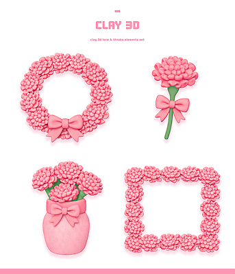 식물 꽃 컬러 컨셉 문화예술 취미 3D 5월 파일형식 점토 장식 분홍색 화환 화분 액자 리본 꽃다발 제조 공예 미술 흐름 디자인 PSD 카네이션 가정의달 편집이미지 편집3D