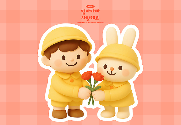 식물 옷 교육 꽃 감정 어린이 컬러 무늬 포유류 사람 반려동물 3D 5월 파일형식 토끼 노란색 우비 캐릭터 체크무늬 행복 모션 장면 선물 편집3D 편집이미지 PSD 카네이션 유치원생 유치원 가정의달