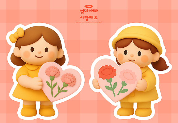 모양 식물 교육 꽃 감정 어린이 컬러 컨셉 무늬 관계 사람 3D 5월 그림 파일형식 하트 분홍색 체크무늬 모션 사랑 장면 친구 캐릭터 초상화 귀여움 편집3D 편집이미지 PSD 카네이션 유치원생 유치원 가정의달