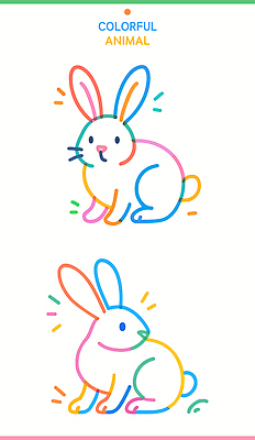 동물 캐릭터 디자인 어린이 선 컬러 백그라운드 라인일러스트 일러스트 동화 이야기 학습 토끼 즐거움 그림 귀 창의성 국내일러스트 AI파일 교육 감정 포유류 사람 신체부위 반려동물 파일형식 벡터