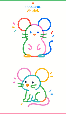모양 동물 캐릭터 디자인 선 컬러 백그라운드 패턴 라인일러스트 일러스트 아이디어 그림자 미술 귀여움 표현 쥐 즐거움 그림 장면 창의성 국내일러스트 AI파일 감정 컨셉 무늬 문화예술 설치류 파일형식 벡터
