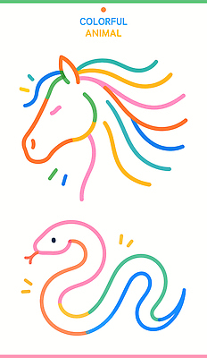 모양 동물 디자인 예술 선 컬러 라인일러스트 일러스트 색연필 미술 말 말_동물 색칠 뱀 그림 상상력 유니콘 창의력 창작 국내일러스트 AI파일 포유류 파충류 문화예술 학용품 파일형식 벡터