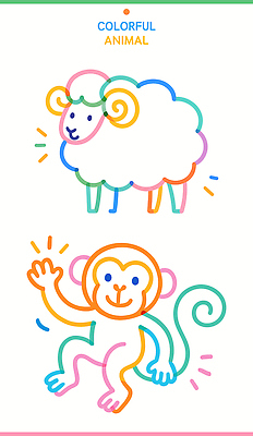 동물 손 디자인 예술 분홍색 컬러 라인일러스트 일러스트 파란색 노란색 귀여움 흰색 원숭이 표현 양 즐거움 그림 팔 생동감 창의성 국내일러스트 AI파일 감정 컨셉 포유류 신체부위 파일형식 벡터