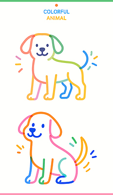 동물 디자인 선 분홍색 컬러 두마리 라인일러스트 일러스트 서기 초록색 반려동물 노란색 귀여움 주황색 개 아래 그림 위 국내일러스트 AI파일 컨셉 2 포유류 모션 방향 위치 파일형식 벡터