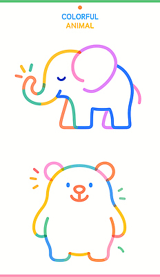 동물 캐릭터 디자인 어린이 예술 컬러 라인일러스트 일러스트 곰 색연필 코끼리 귀여움 즐거움 그림 손그림 상상력 아기자기 국내일러스트 AI파일 감정 컨셉 포유류 학용품 사람 파일형식 벡터